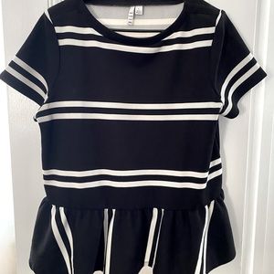 Black and white striped peplum top